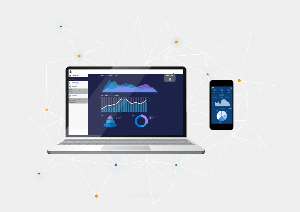 futuristic dashboard for predictive maintenance on laptop and mobile