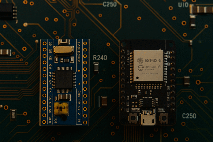 ChatGPT Image Aug 18, 2025, 12_27_49 AM What is the difference between STM32 and ESP32?
